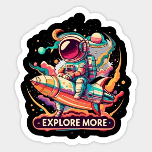 Explore More Space Astronaut And Rocket Ship Design Sticker